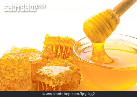 
                Honigwabe, Bienenhonig, Honiglöffel                   