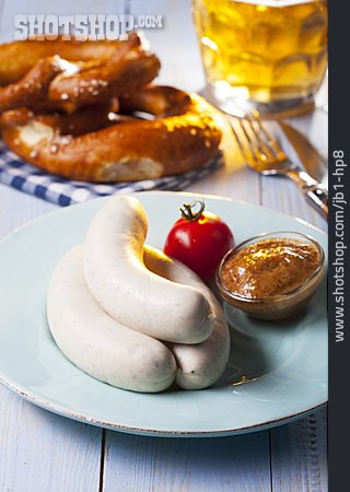
                Brotzeit, Bayerische Küche, Weißwurst, Weißwurstfrühstück                   