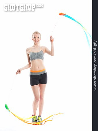 
                Junge Frau, Workout, Jonglieren, Schwungband                   