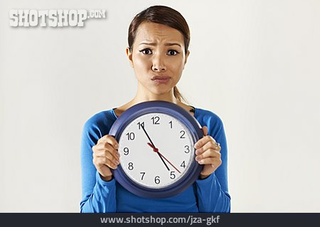 
                Junge Frau, Uhr, Zeitdruck                   