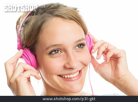
                Junge Frau, Musik Hören                   