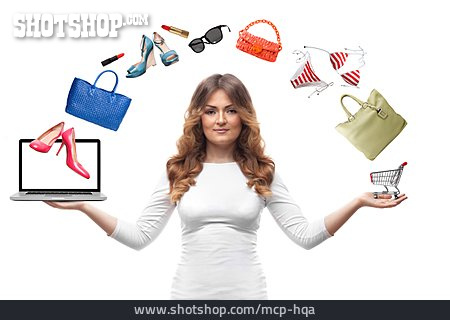
                Junge Frau, Einkauf & Shopping, Kaufrausch, Onlineshopping                   