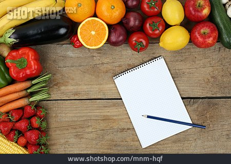 
                Gemüse, Notizblock, Rezept, Einkaufszettel                   
