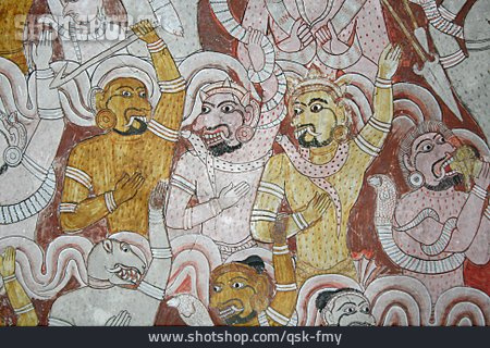 
                Wandmalerei, Indien, Höhlenmalerei, Dambulla                   