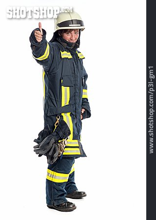 
                Brandbekämpfung, Daumen Hoch, Feuerwehrfrau                   