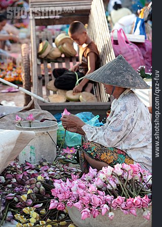 
                Markt, Laos, Blumenverkäuferin                   