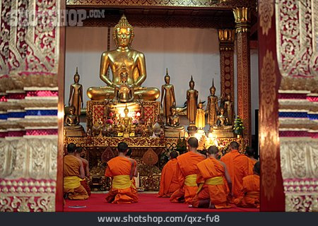 
                Tempel, Gebet, Mönch, Luang Prabang                   