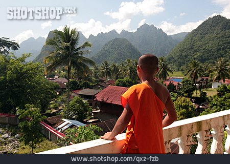 
                Buddhismus, Mönch, Wat, Laos                   