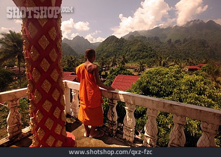 
                Buddhismus, Mönch, Wat, Laos                   