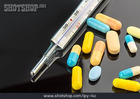 
                Tabletten, Grippe, Fieber, Fieberthermometer                   