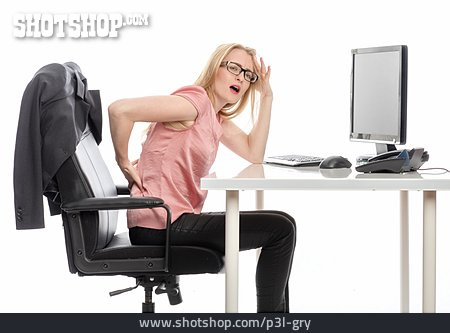 
                Junge Frau, Büro & Office, Schreibtisch, Rückenschmerzen                   