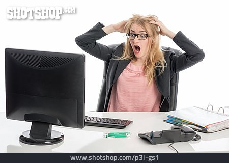 
                Junge Frau, Computer, Stress, Absturz                   