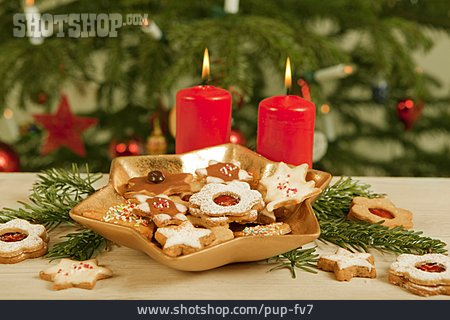 
                Schale, Weihnachtsgebäck, Kerzen, Weihnachtlich                   