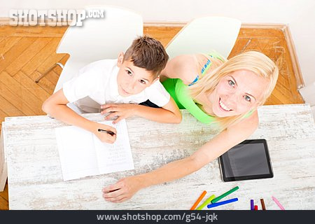 
                Mutter, Lernen, Sohn, Hausaufgaben                   