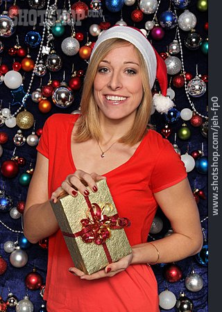 
                Young Woman, Gift, Christmas Present                   