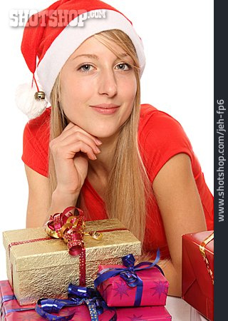 
                Junge Frau, Weihnachtsgeschenk, Weihnachtsfrau                   