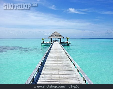 
                Steg, Malediven, Strandhütte, Traumurlaub                   