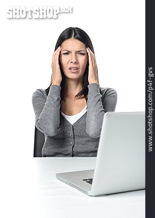 
                Frau, Laptop, Kopfschmerzen, Stress                   