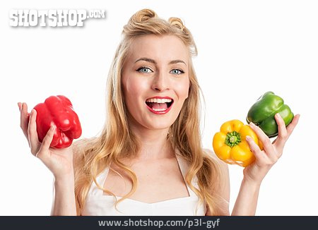 
                Junge Frau, Gesunde Ernährung, Paprika, Vital                   