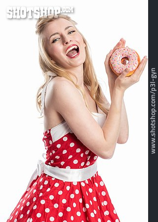 
                Young Woman, Woman, Retro, Donut                   