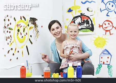 
                Mutter, Tochter, Kindergarten, Kreativ                   