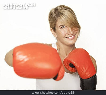 
                Junge Frau, Volltreffer, Boxen, Boxerin                   