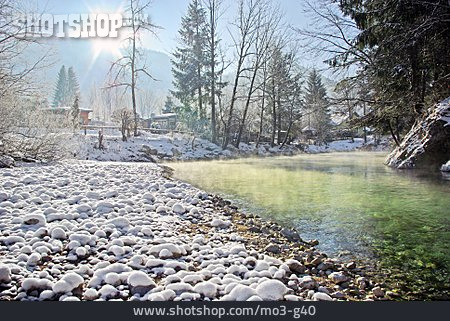 
                Winter, Winterlandschaft, Flussufer, Lunz Am See                   