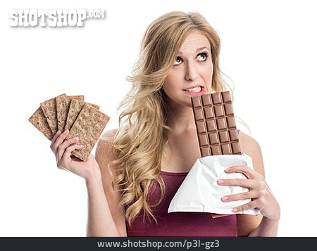 
                Frau, Schokolade, Knäckebrot, Versuchung                   