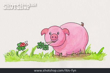 
                Schwein, Zeichnung, Glückssymbol, Vierblättriges Kleeblatt                   