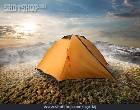 
                Gebirge, Zelt, Camping, Hochnebel                   