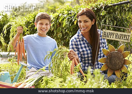 
                Mother, Gardening, Son, Carrot Harvest                   