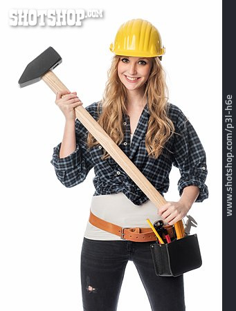 
                Heimwerkerin, Vorschlaghammer, Bauarbeiterin                   