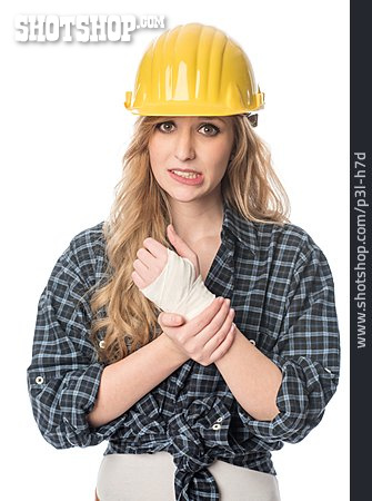 
                Verletzung, Handwerkerin, Bauarbeiterin, Arbeitsunfall                   