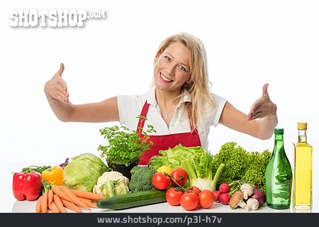 
                Junge Frau, Lebensmittel, Gemüse, Hausfrau                   