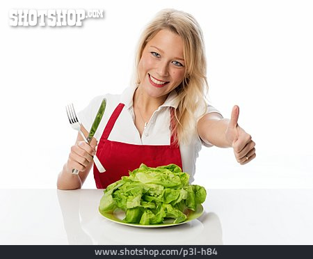 
                Junge Frau, Gesunde Ernährung, Salat, Diät                   