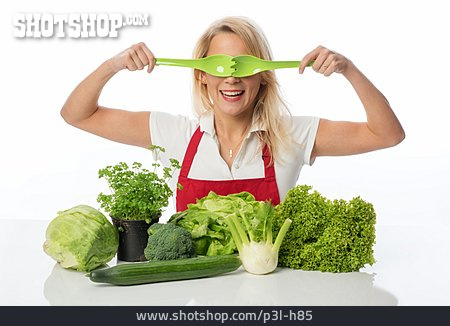 
                Junge Frau, Gesunde Ernährung, Gemüse, Hausfrau                   