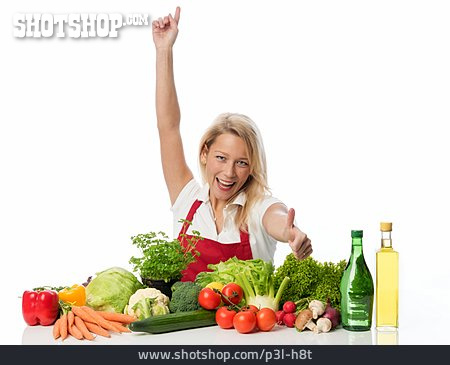 
                Junge Frau, Gesunde Ernährung, Gemüse, Hausfrau                   