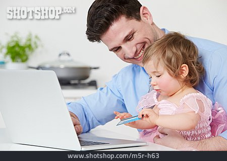 
                Father, Paying, Daughter, Online Shopping                   