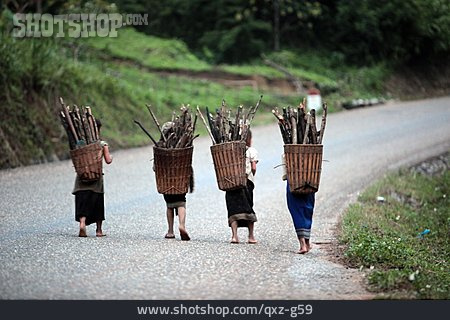 
                Tragen, Ländlich, Kinder, Laos                   