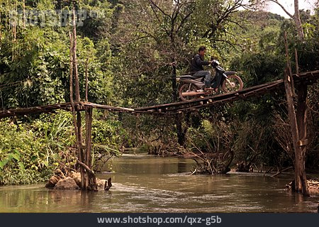 
                Brücke, Holzbrücke, Laos, Provisorisch                   