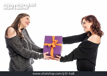 
                Geschenk, überreichen, Freundinnen, Verschenken                   