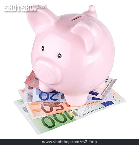 
                Euroscheine, Sparschwein, Ersparnisse                   