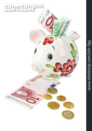 
                Sparen, Euroscheine, Euromünzen, Sparschwein                   