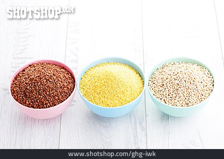 
                Cerealien, Hirse, Buchweizen, Weizengrütze, Perlgraupen                   