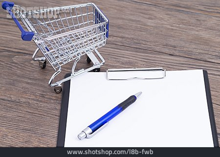 
                Einkaufswagen, Schreibblock, Onlineshopping, Bestellen                   