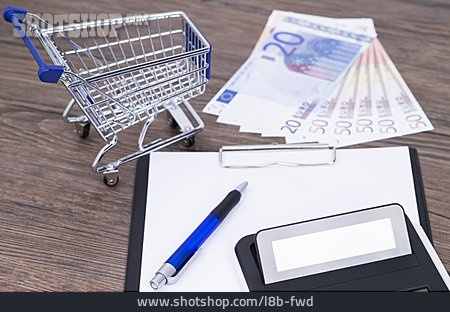 
                Geldscheine, Bezahlen, Einkaufswagen, Onlineshopping                   