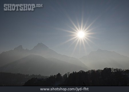 
                Sonne, Gebirge, Watzmann, Berchtesgadener Land                   