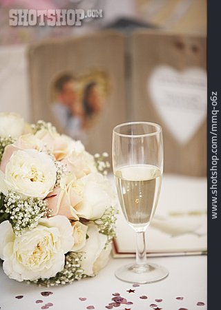 
                Sparkling, Wedding, Champagne Glass, Bridal Bouquet                   