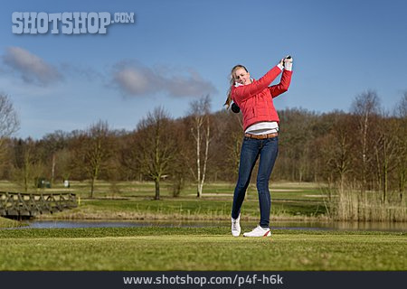 
                Bewegung, Golfplatz, Golferin                   
