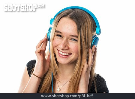 
                Mädchen, Kopfhörer, Musik Hören                   